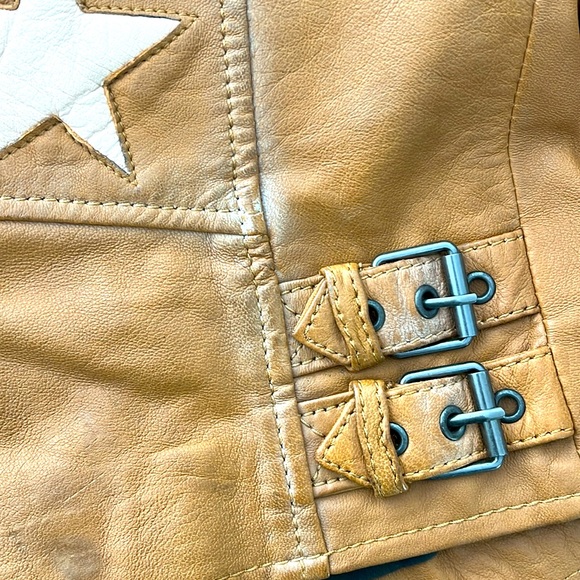 NWOT MARITIUS CHRISTY STAR MOTO LEATHER JACKET IN CARAMEL AND TAN BLUSH - Picture 8 of 15